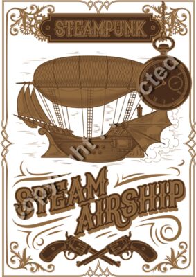 Steampunk Steam Airship Design - Fantasy Sci-Fi T-Shirt Design